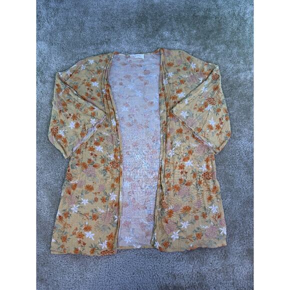 Pink Rose Womens Open Blouse Sz M Floral Rayon D588 - Picture 2 of 9